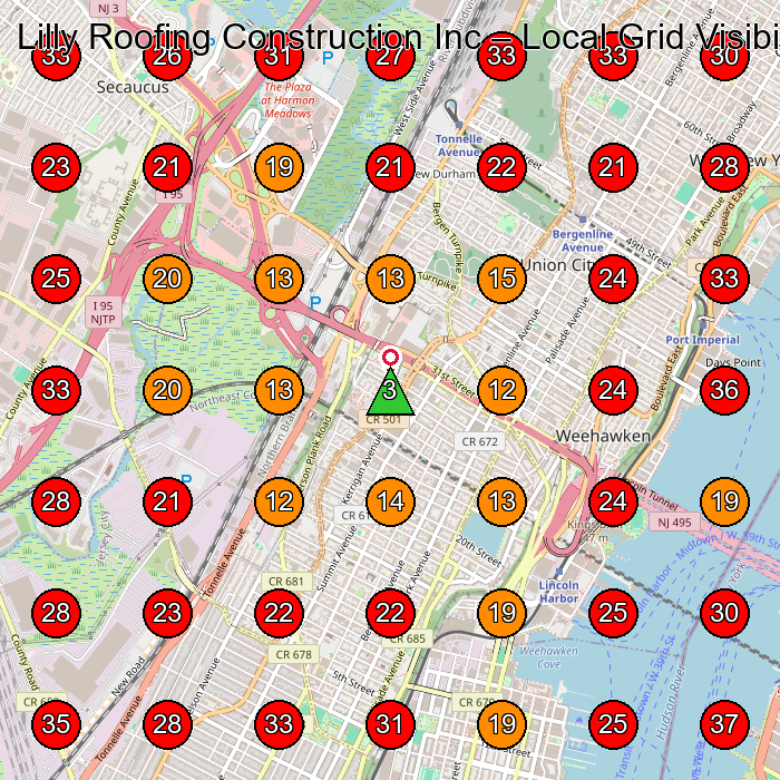 Lilly Roofing Construction Inc GeoGrid visibility map for Roofing Contractor in Union City